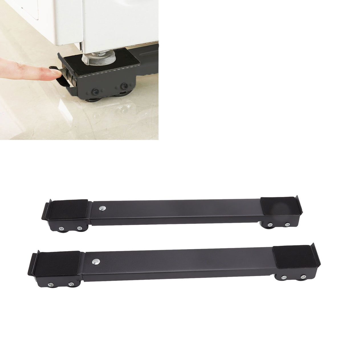2 Sets Mobile Roller Bracket Furniture Raised Base Moving Wheels for Refrigerator Washing Machine Black