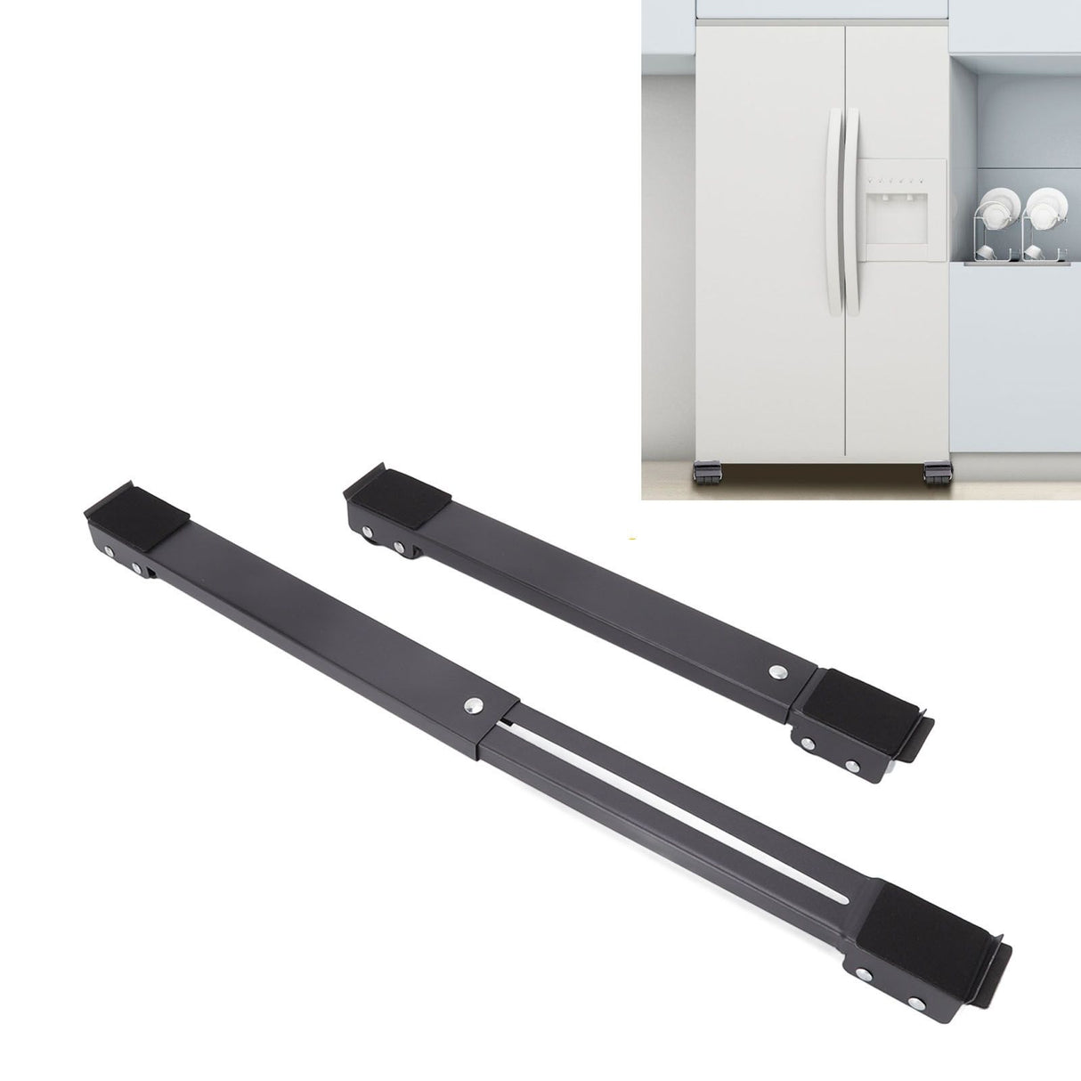 2 Sets Mobile Roller Bracket Furniture Raised Base Moving Wheels for Refrigerator Washing Machine Black