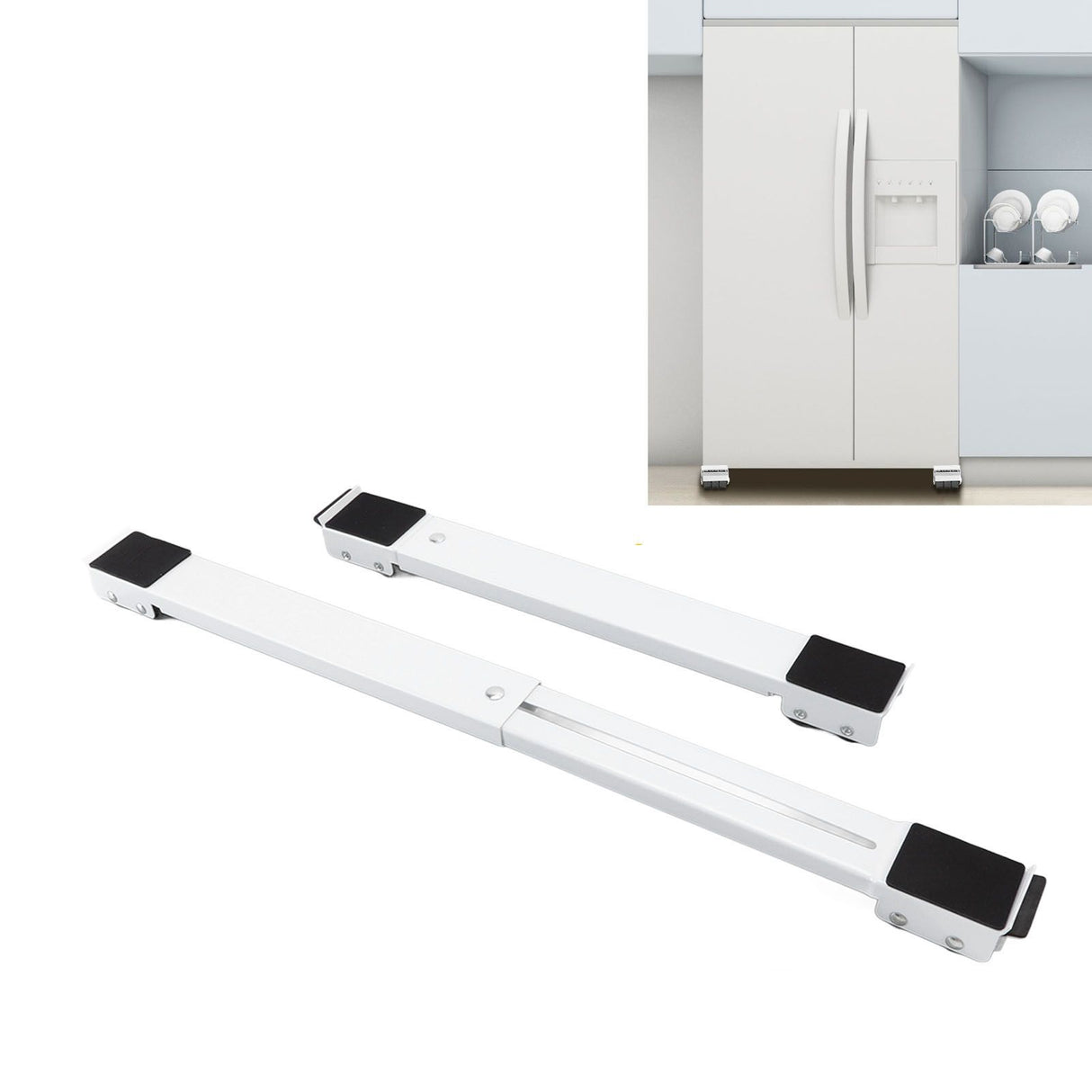 2 Sets Mobile Roller Bracket Furniture Raised Base Moving Wheels for Refrigerator Washing Machine White