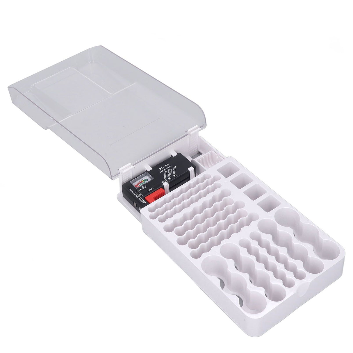 Battery Storage Box Soft Padding Battery Carrying Case with Capacity Test Instrument