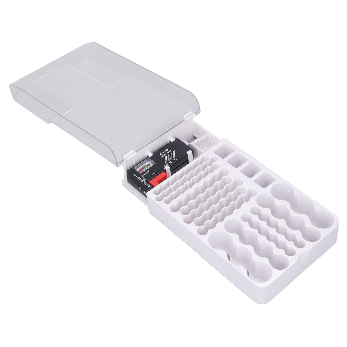 Battery Storage Box Soft Padding Battery Carrying Case with Capacity Test Instrument