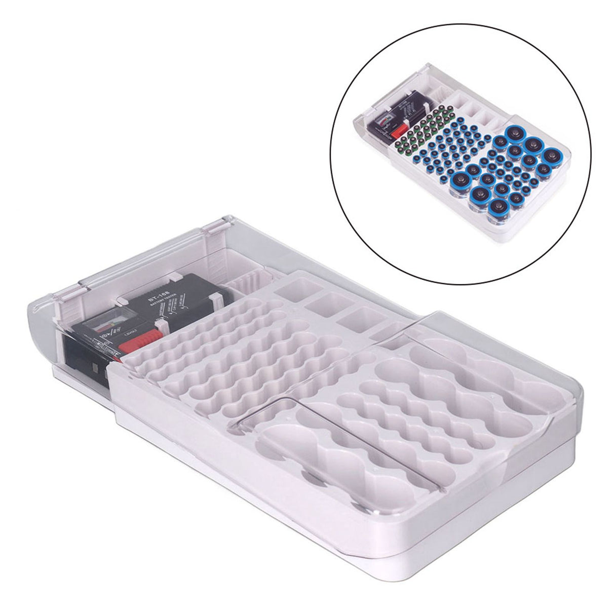 Battery Storage Box Soft Padding Battery Carrying Case with Capacity Test Instrument