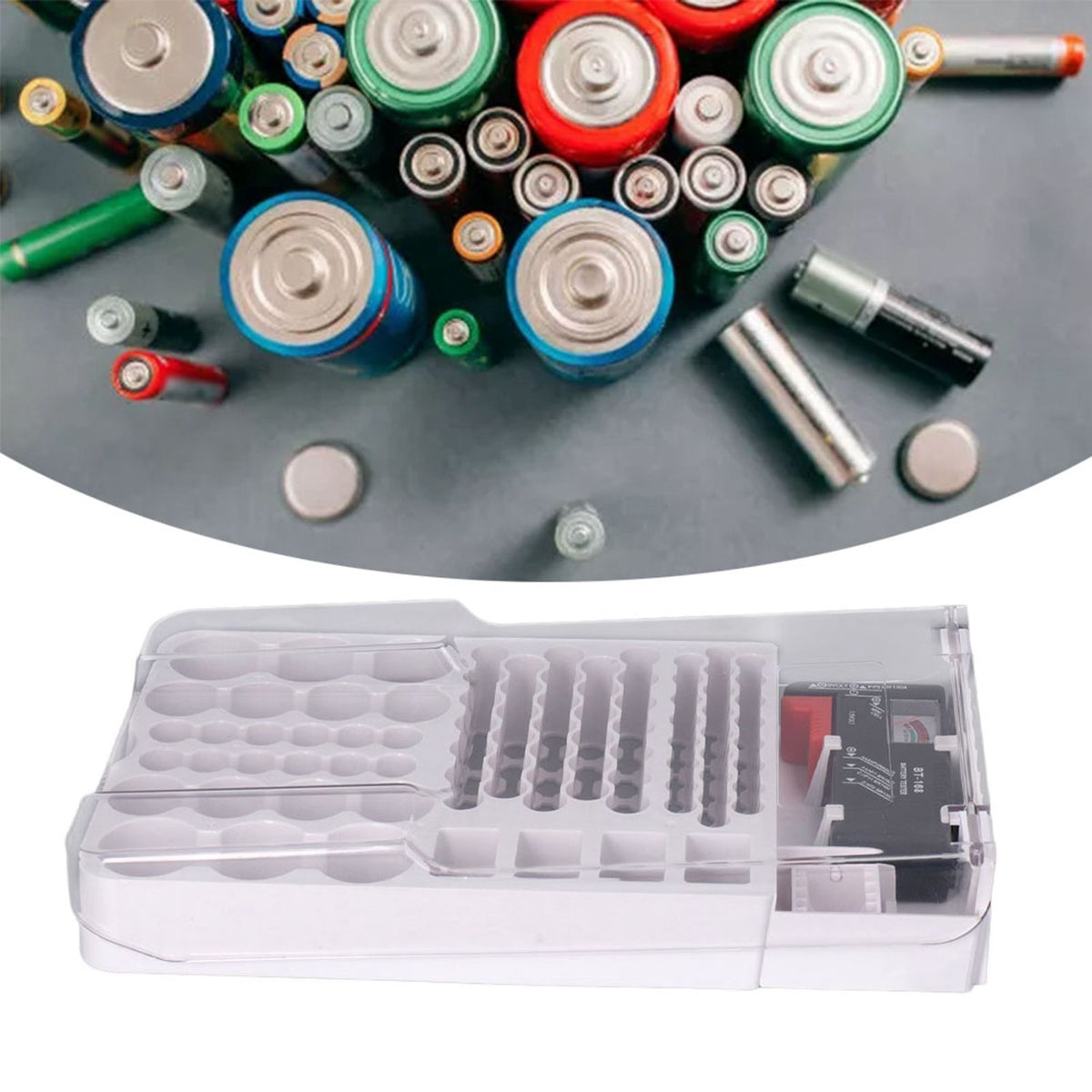 Battery Storage Box Soft Padding Battery Carrying Case with Capacity Test Instrument