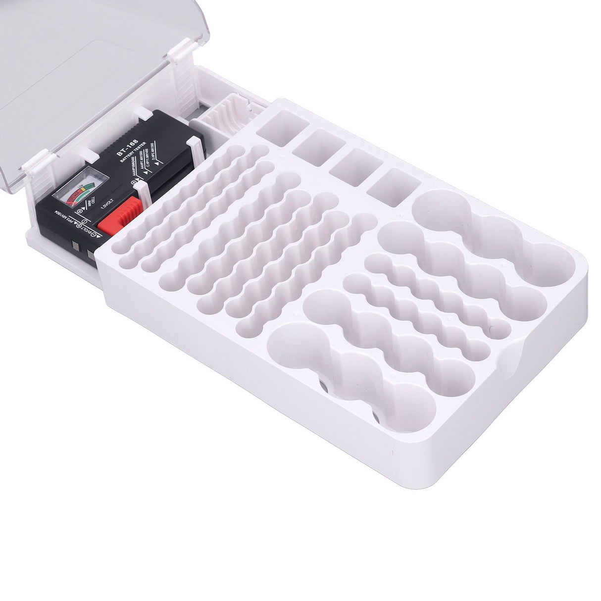 Battery Storage Box Soft Padding Battery Carrying Case with Capacity Test Instrument