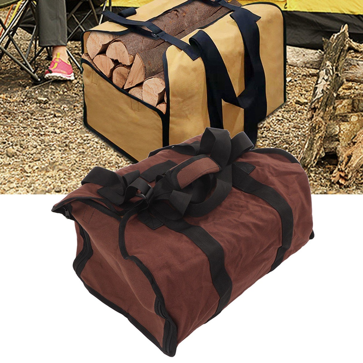 Firewood Bag Large Capacity Heavy Duty Wearable Canvas Outdoor Firewood Carrier for Camping Picnics BBQ