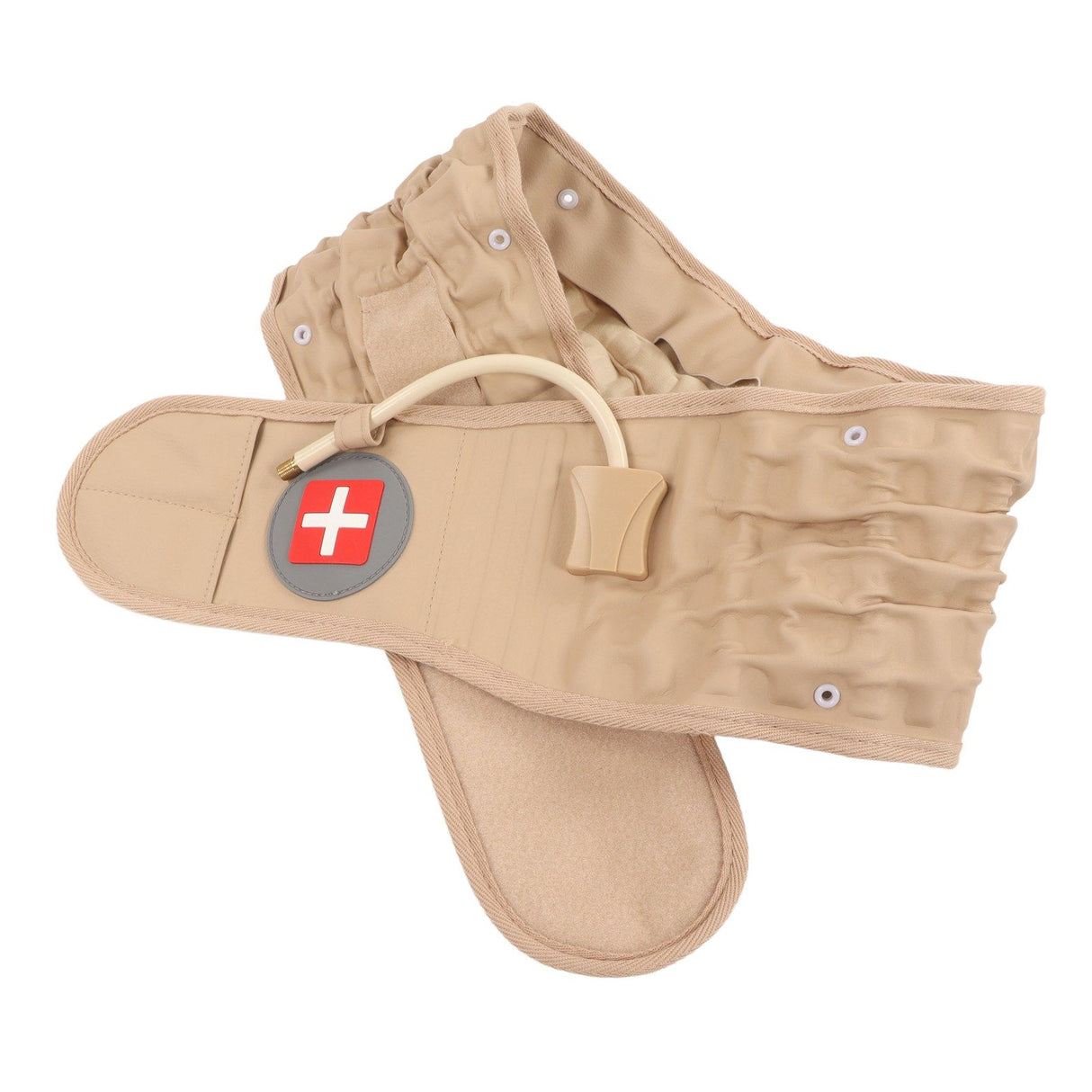 Back Decompression Belt Inflatable Relaxing Muscles Traction Function TPU Material Lower Back Support Device Khaki Silver Inflator L
