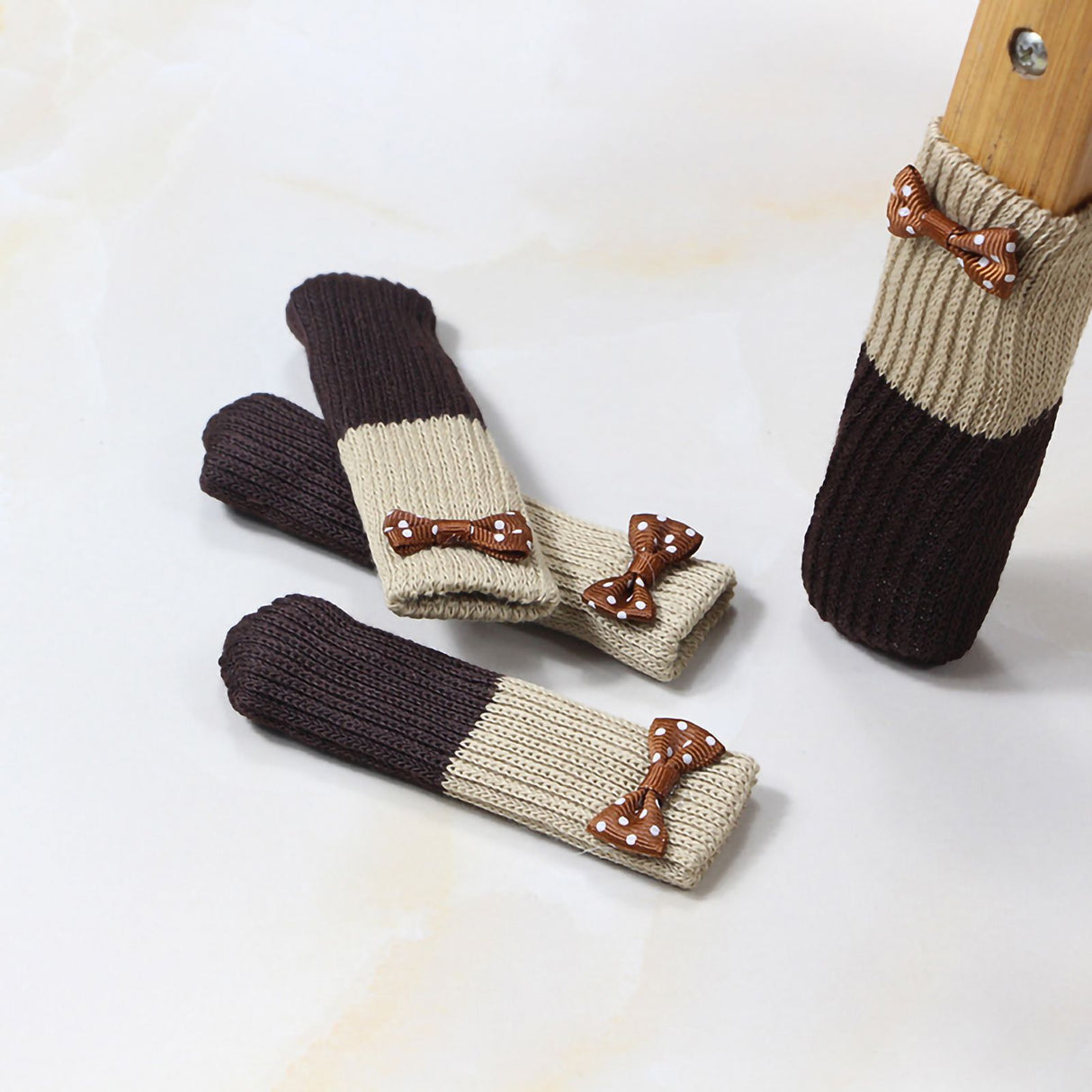 Table Legs Socks Double Knitted Chair Stool Legs Socks Thickened Wear Resistant Furniture Silent Cover Floor Protector Bowknot