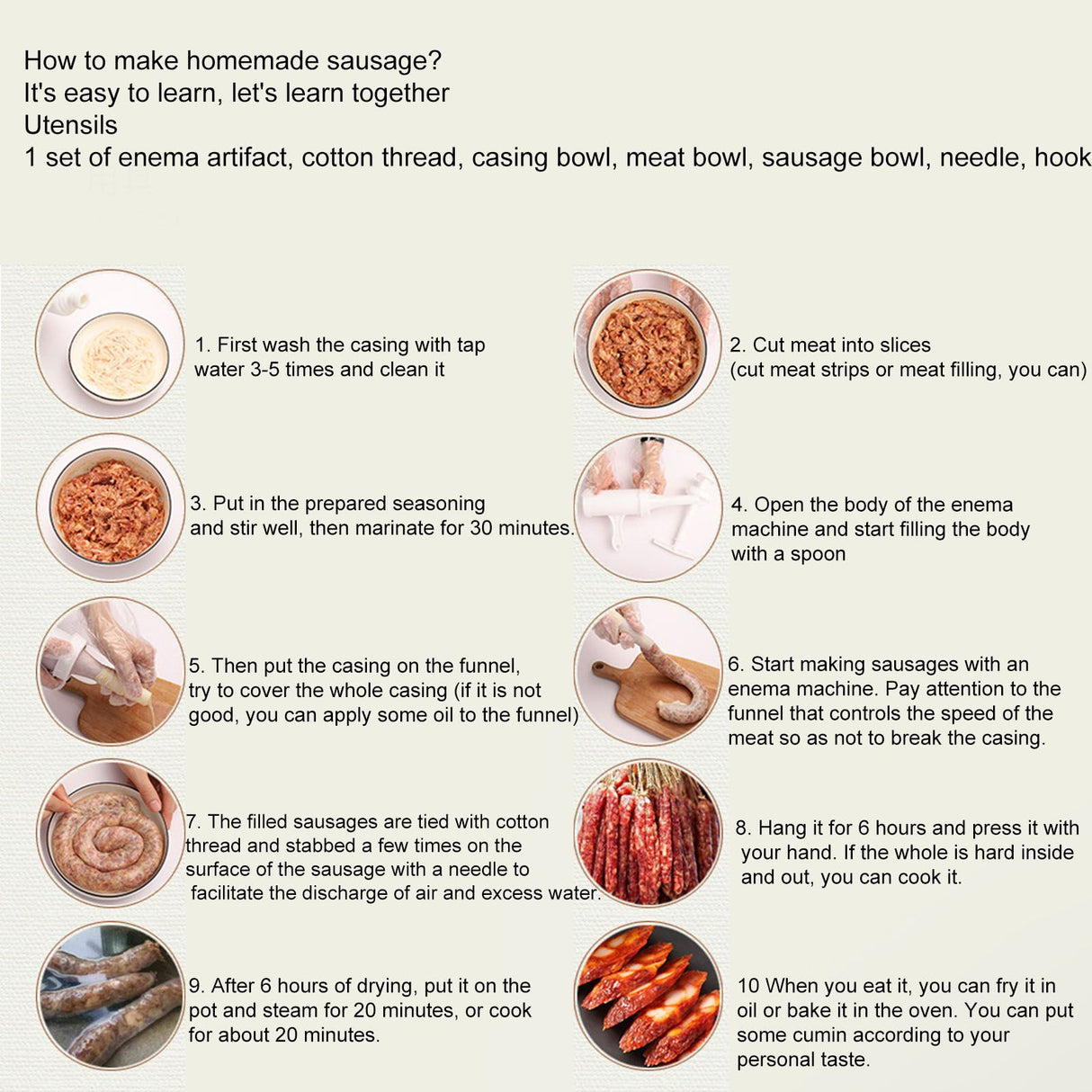 20Pcs Edible Drying Sausage Casing for Flavorous Homemade Sausages Ham Kitchen Accessories