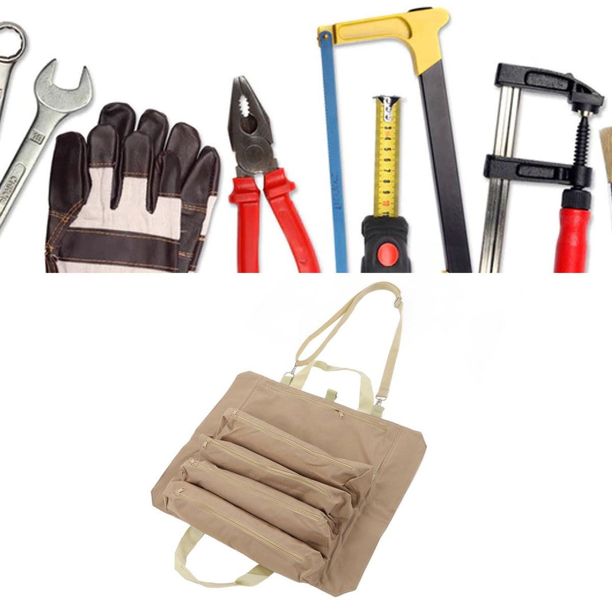 Roll Up Tool Bag Multi Purpose Tool Pouch Portable Multi Pocket Hanging Foldable Wrench Storage Carrier Khaki