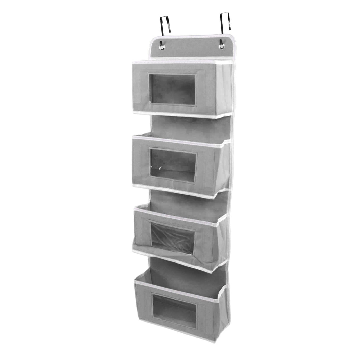 Hanging Closet Organizer Multilayer Strong Load Bearing Capacity Nonwoven Over Door Organizer Hanging Organizer with 2 Hooks Grey 4 Compartments