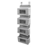 Hanging Closet Organizer Multilayer Strong Load Bearing Capacity Nonwoven Over Door Organizer Hanging Organizer with 2 Hooks Grey 4 Compartments - Front View