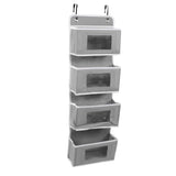 Hanging Closet Organizer Multilayer Strong Load Bearing Capacity Nonwoven Over Door Organizer Hanging Organizer with 2 Hooks Grey 4 Compartments - Side View