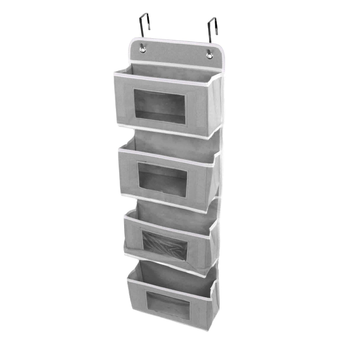Hanging Closet Organizer Multilayer Strong Load Bearing Capacity Nonwoven Over Door Organizer Hanging Organizer with 2 Hooks Grey 4 Compartments