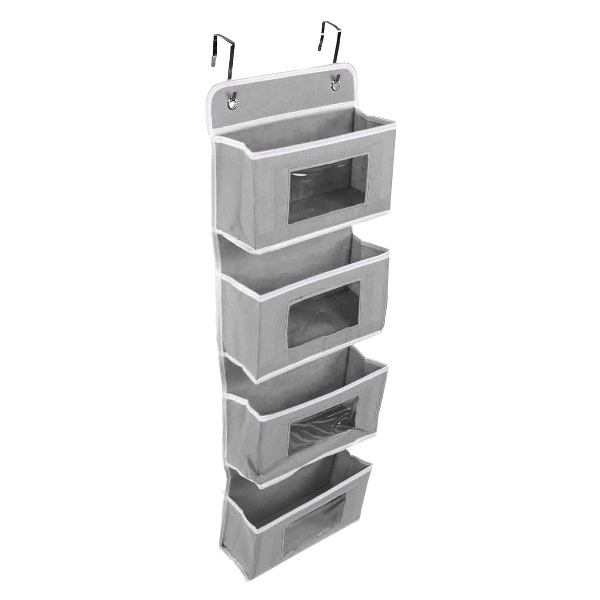 Hanging Closet Organizer Multilayer Strong Load Bearing Capacity Nonwoven Over Door Organizer Hanging Organizer with 2 Hooks Grey 4 Compartments
