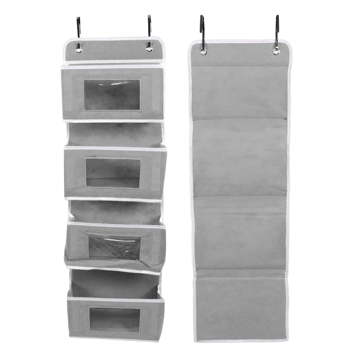 Hanging Closet Organizer Multilayer Strong Load Bearing Capacity Nonwoven Over Door Organizer Hanging Organizer with 2 Hooks Grey 4 Compartments