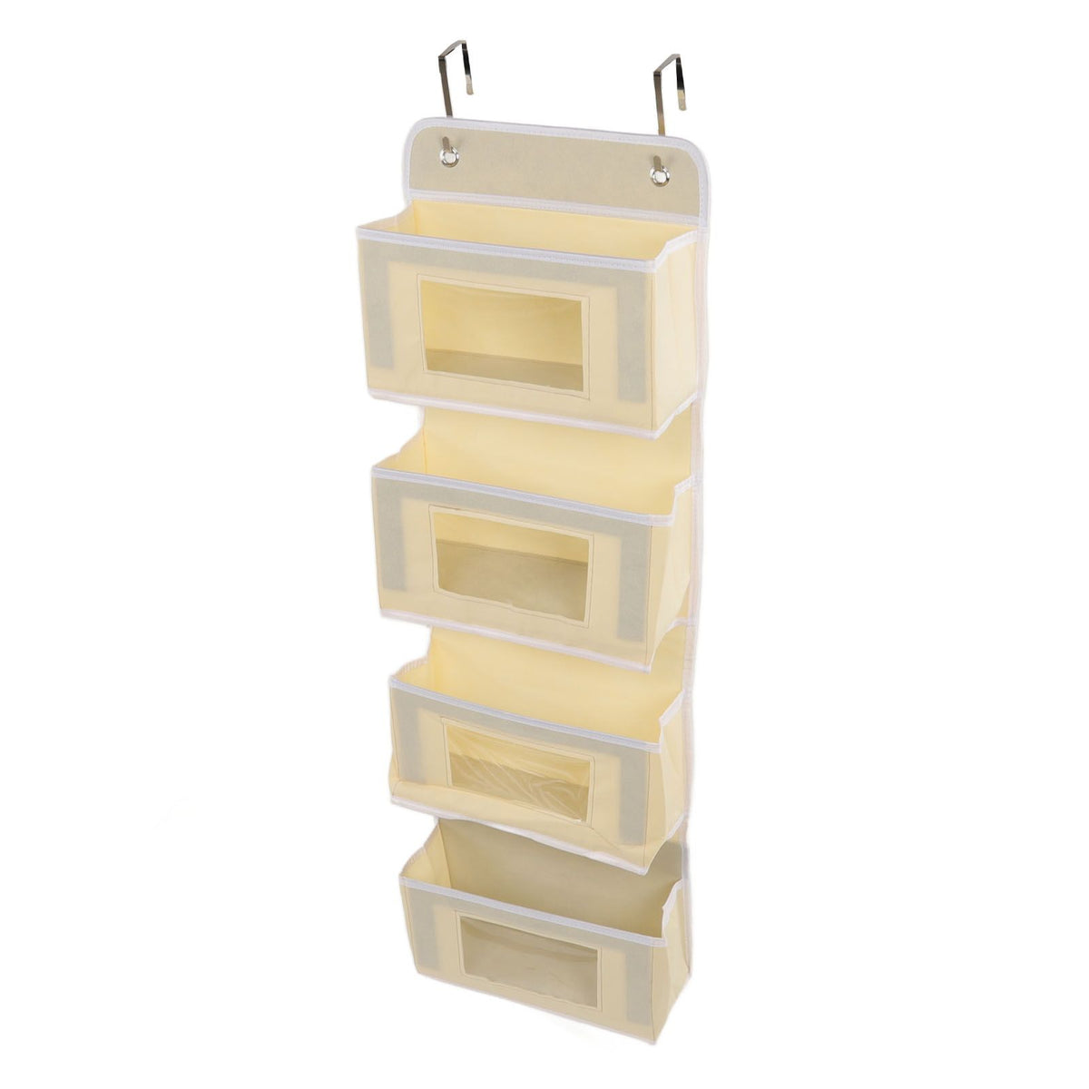 Hanging Closet Organizer Multilayer Strong Load Bearing Capacity Nonwoven Over Door Organizer Hanging Organizer with 2 Hooks Khaki 4 Compartments