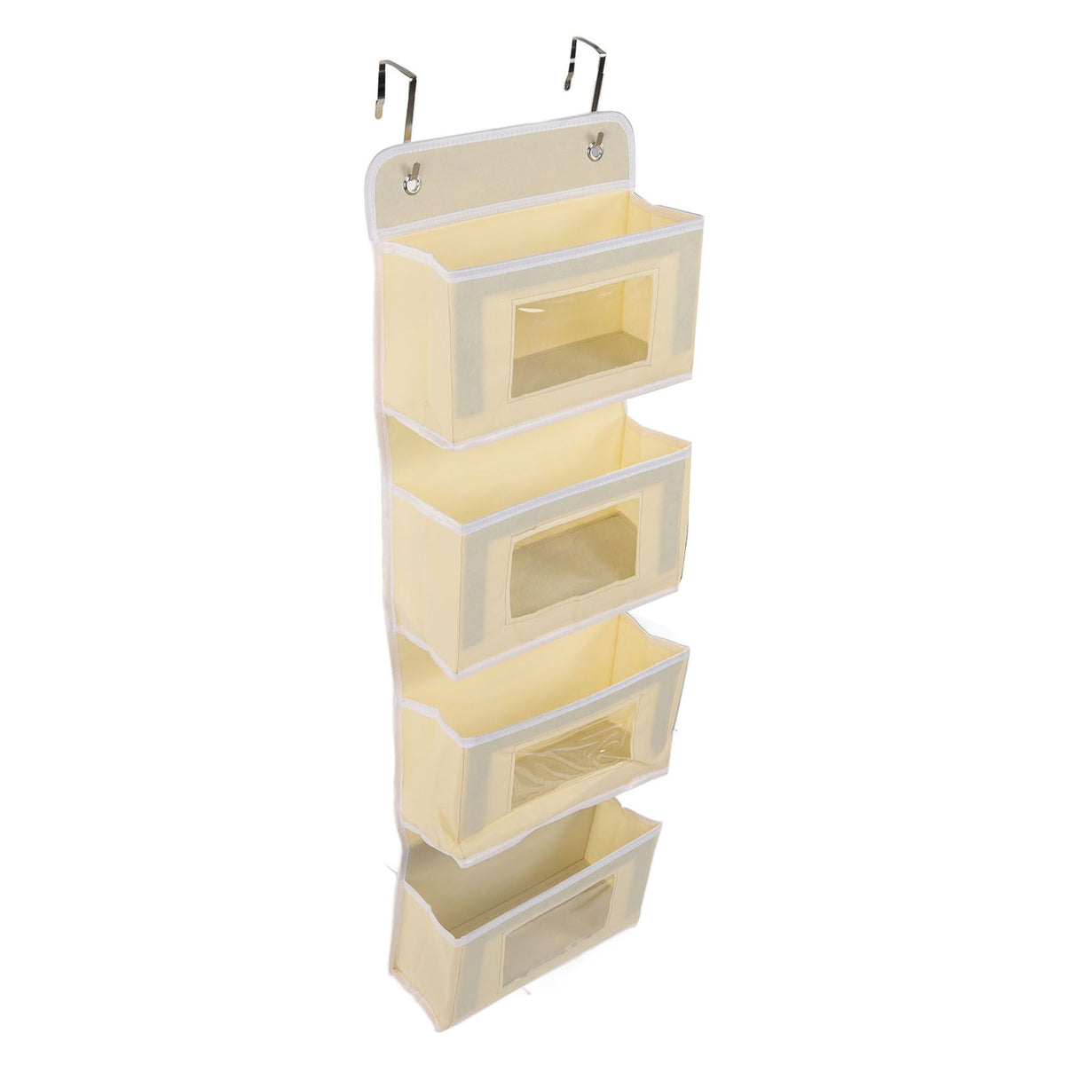 Hanging Closet Organizer Multilayer Strong Load Bearing Capacity Nonwoven Over Door Organizer Hanging Organizer with 2 Hooks Khaki 4 Compartments