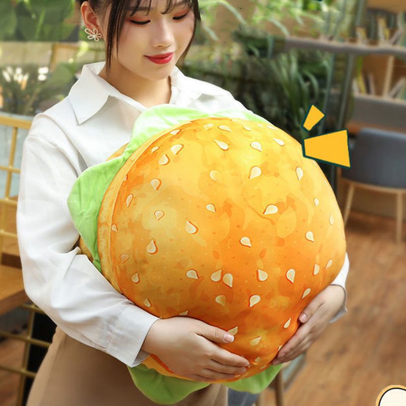 Hamburger Throw Pillow Multi Purpose Plush and PP Cotton Back Pillow for Valentine's Day Birthday Gift Toy Type 1 40cm/15.7in