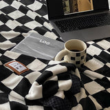 Simple Vintage Checkerboard Blanket Autumn Winter Warm Nap Throw Blanket Flannel Fleece Sofa Leisure Blanket Modern Black 150x200cm - Front View
