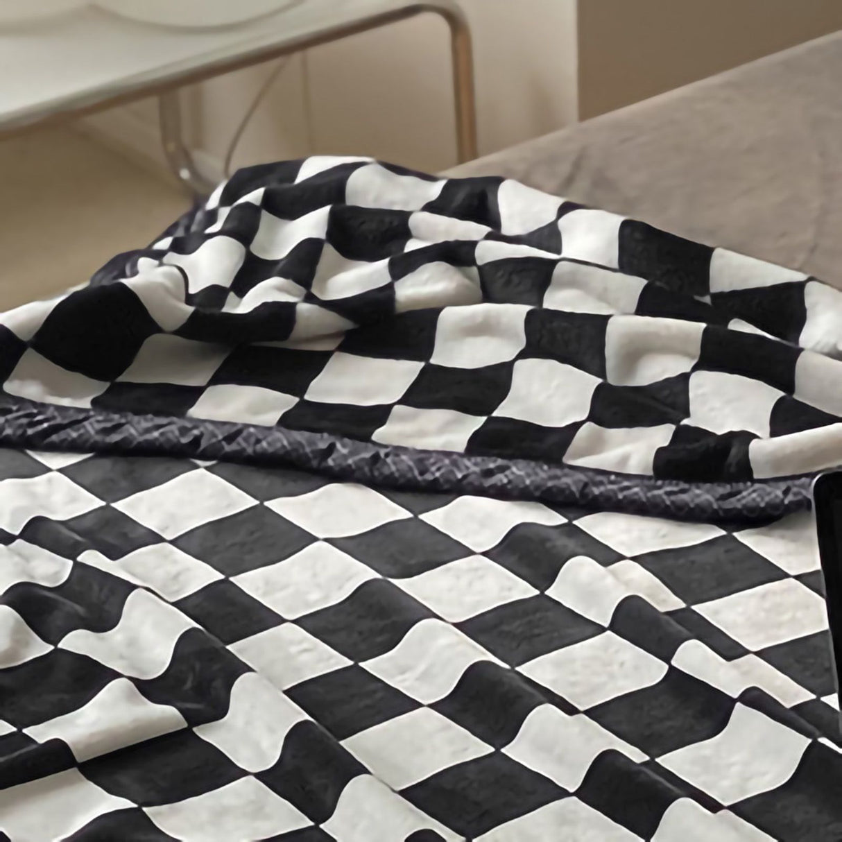 Simple Vintage Checkerboard Blanket Autumn Winter Warm Nap Throw Blanket Flannel Fleece Sofa Leisure Blanket Modern Black 150x200cm