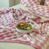 Simple Vintage Checkerboard Blanket Autumn Winter Warm Nap Throw Blanket Flannel Fleece Sofa Leisure Blanket Baby Pink 150x200cm