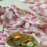 Simple Vintage Checkerboard Blanket Autumn Winter Warm Nap Throw Blanket Flannel Fleece Sofa Leisure Blanket Baby Pink 150x200cm