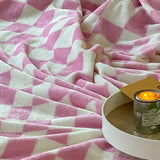 Simple Vintage Checkerboard Blanket Autumn Winter Warm Nap Throw Blanket Flannel Fleece Sofa Leisure Blanket Baby Pink 150x200cm