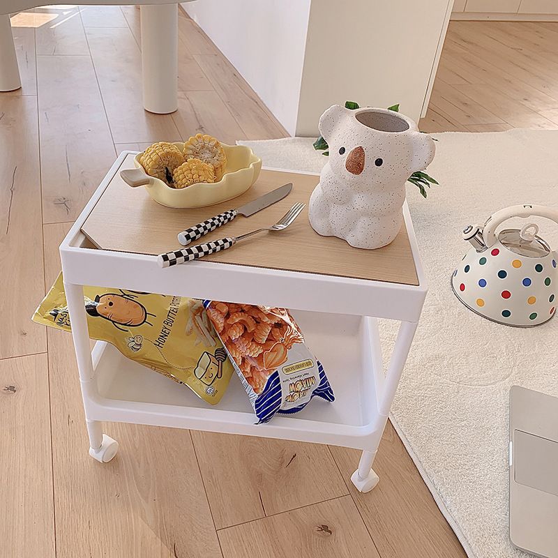 Rolling Cart Large Capacity Eco Friendly PP MDF Sturdy Construction Space Saving Utility Cart For Beauty Salon Dormitory 2 Tier, with Cover and Wheel