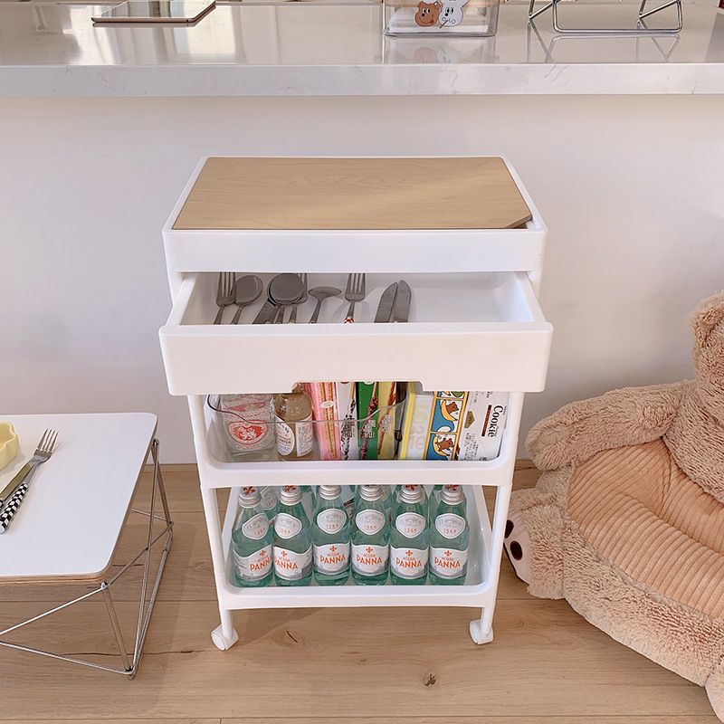 Rolling Cart Large Capacity Eco Friendly PP MDF Sturdy Construction Space Saving Utility Cart For Beauty Salon Dormitory 3 Tier, with Cover and Wheel
