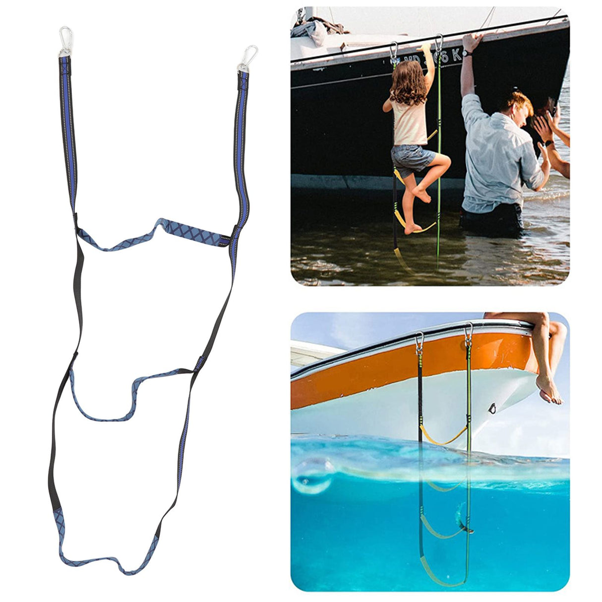 Boat Marine Rope Ladder Boarding Rope Ladder for Inflatable Boat Kayak Motorboat Canoeing Blue 3 Stairs