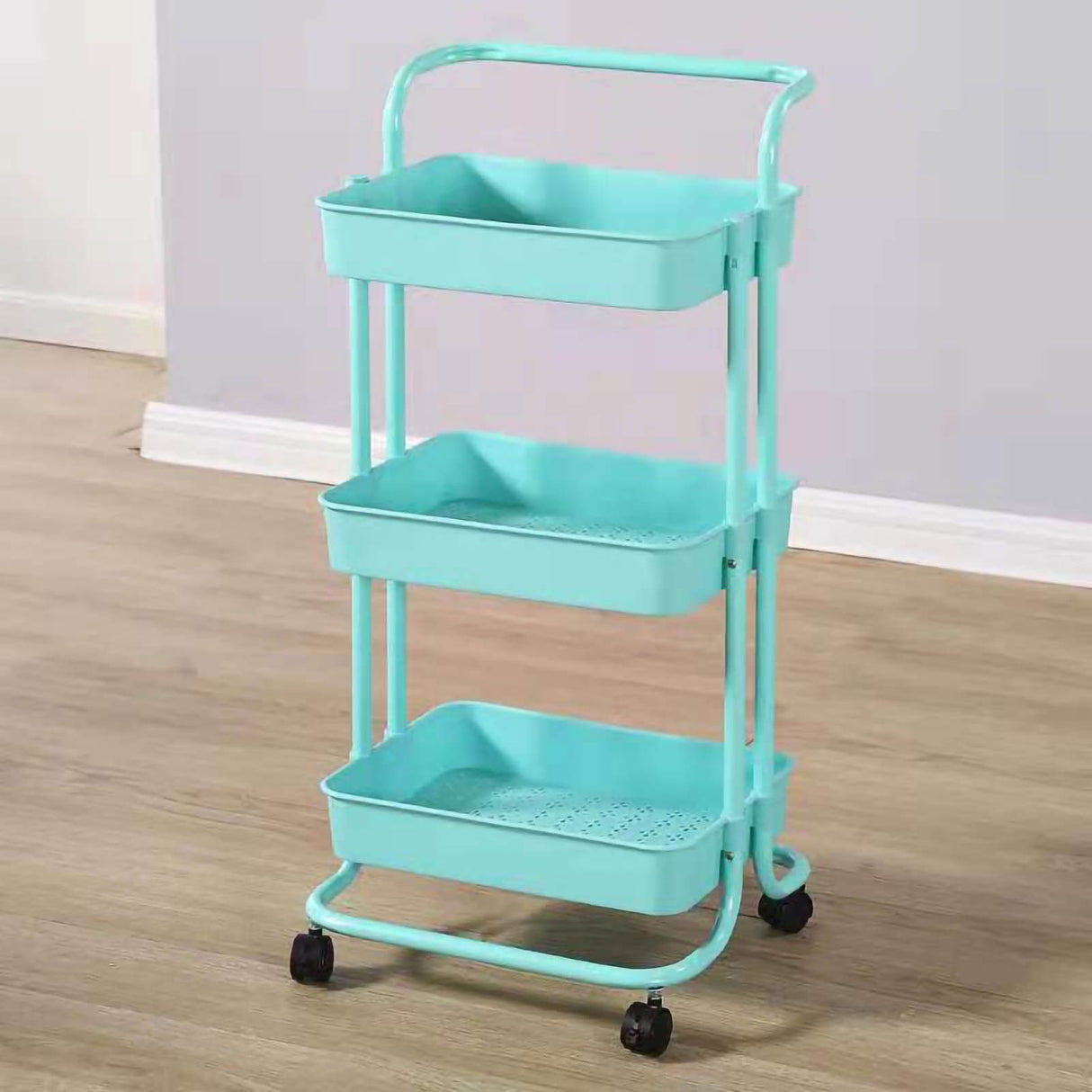 Heavy Duty 3 Tier Utility Rolling Cart Stylish Multifunctional Storage Organizer for Kitchen Bathroom Living Room Blue