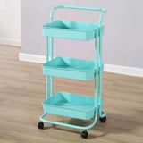 Heavy Duty 3 Tier Utility Rolling Cart Stylish Multifunctional Storage Organizer for Kitchen Bathroom Living Room Blue