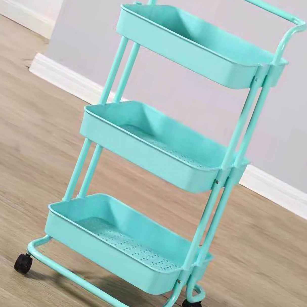 Heavy Duty 3 Tier Utility Rolling Cart Stylish Multifunctional Storage Organizer for Kitchen Bathroom Living Room Blue