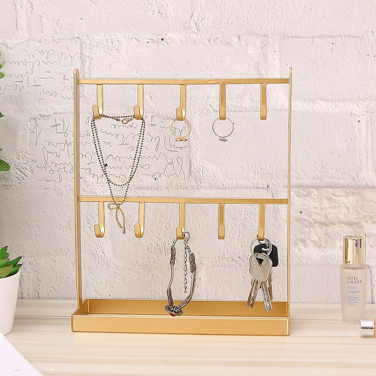 Jewelry Display Organizer Stand Hooks Golden Iron Display Rack for Necklace Hair Accessories Earrings Golden