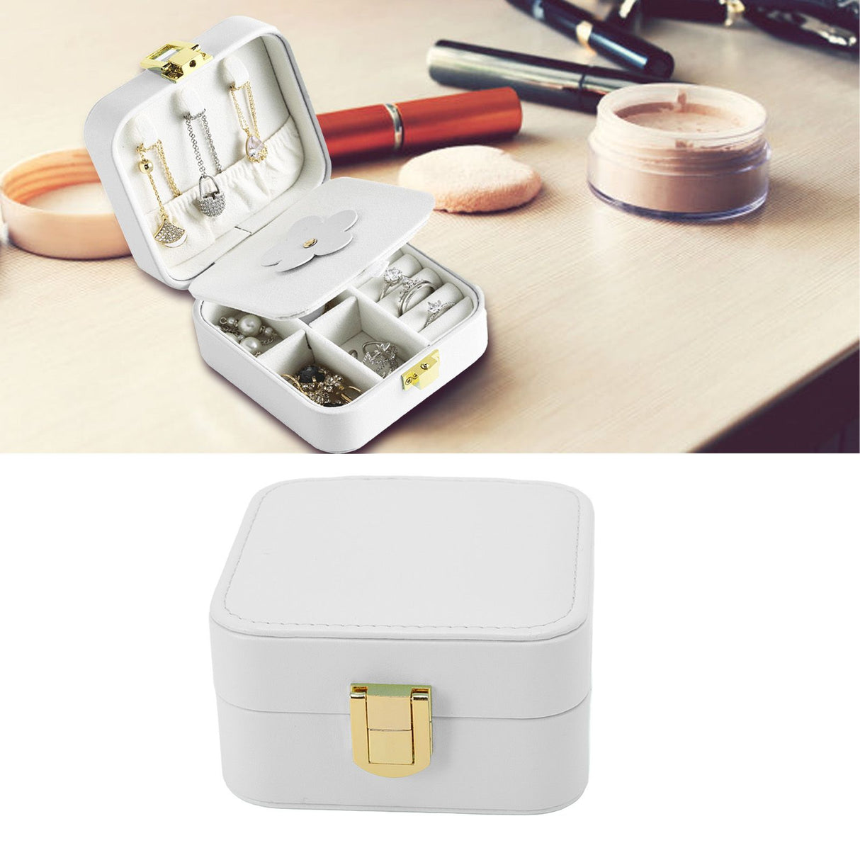 Jewelry Case Small Jewelry Box Organizer Display Storage Portable for Rings and Earrings Beige