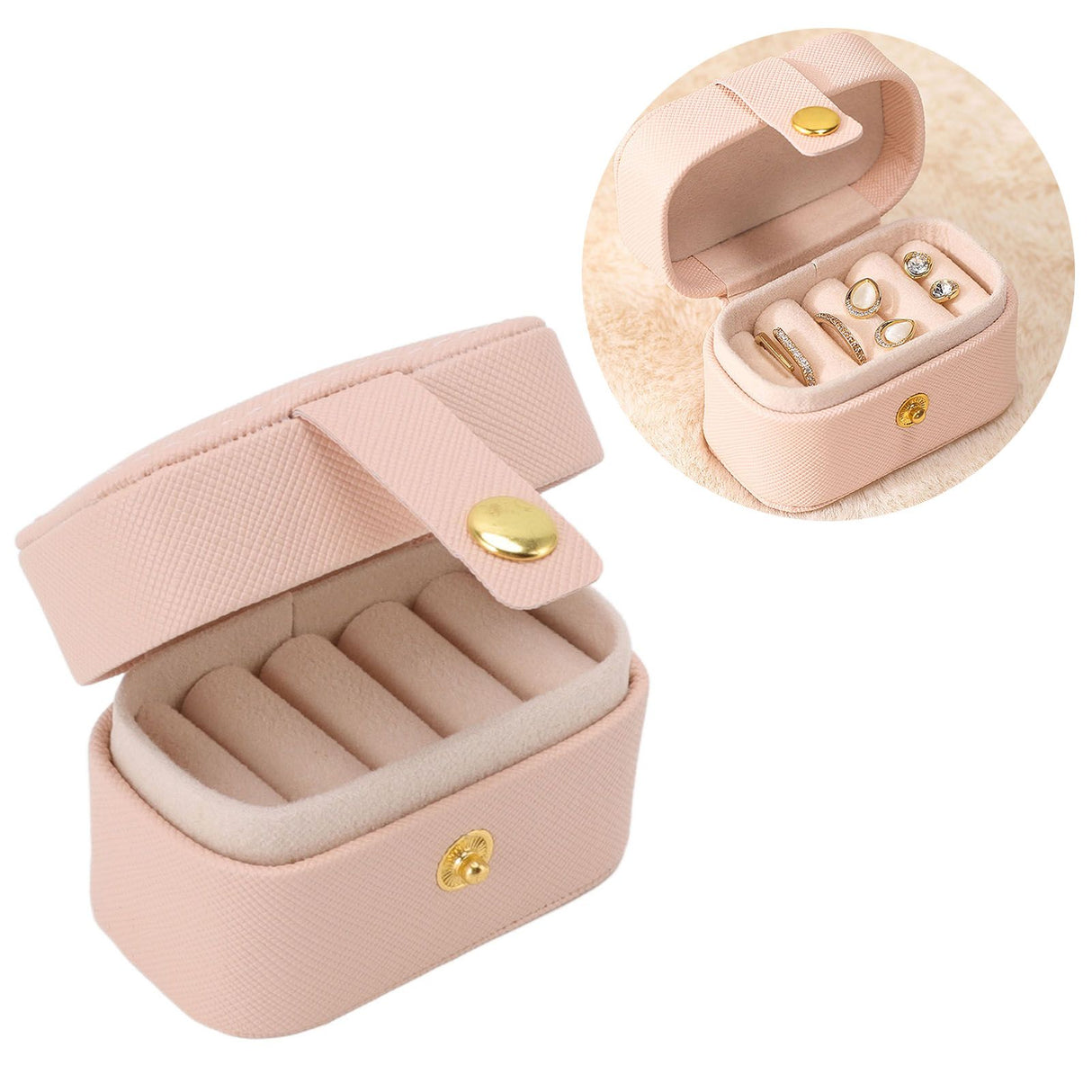 Mini Ring Storage Box PU Leather Small Jewelry Box Organizer Small Travel Earring Case Pink