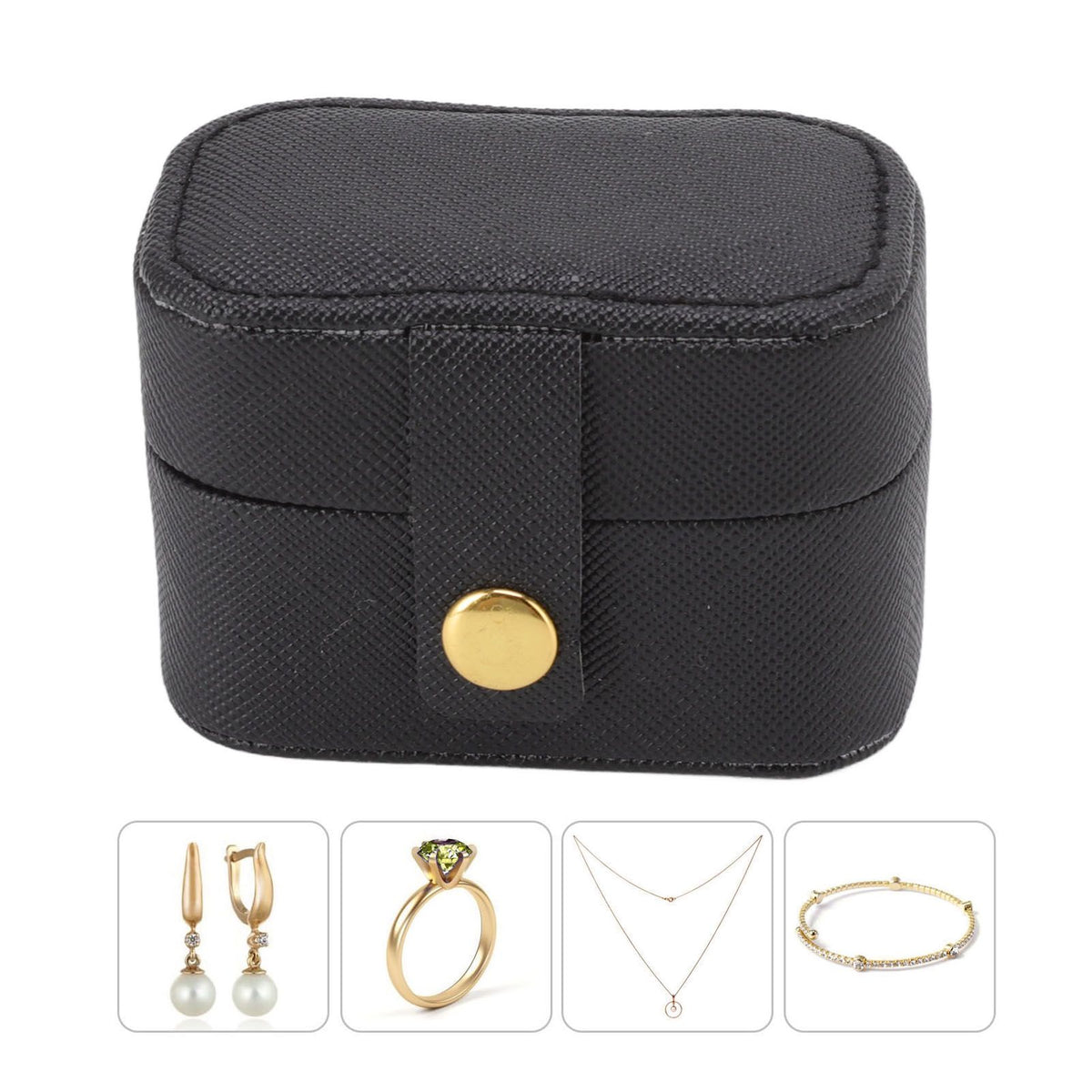 Mini Ring Storage Box PU Leather Small Jewelry Box Organizer Small Travel Earring Case Black