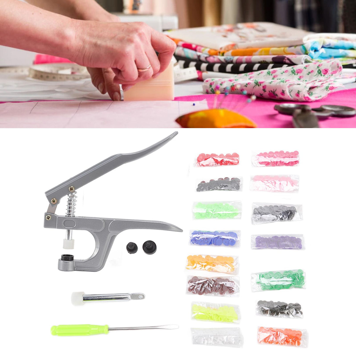 Plastic Snap Set Plastic Stainless Steel Practical Sewing Snaps Fasteners Kit Snap Plier with 150pcs T5 Buckle for Clothing