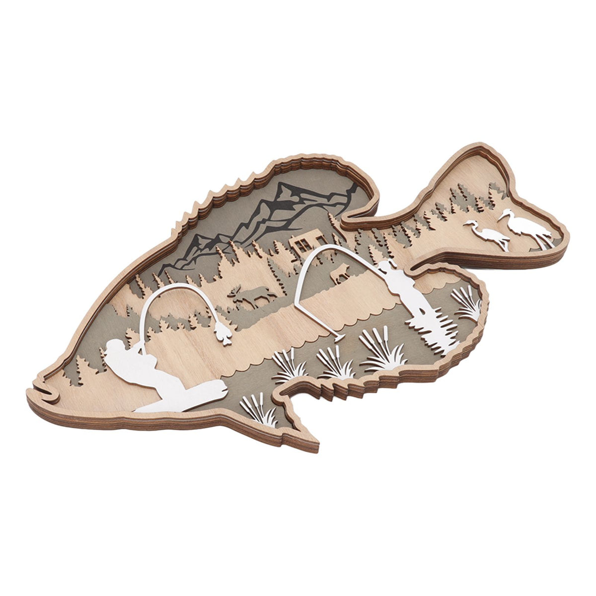 Wooden Hollowed Fish Figurine Multilayer Boxwood Decorative Wooden Hollowed Fish Striped for Home Office Canteen Bass