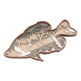 Wooden Hollowed Fish Figurine Multilayer Boxwood Decorative Wooden Hollowed Fish Striped for Home Office Canteen Bass - Front View
