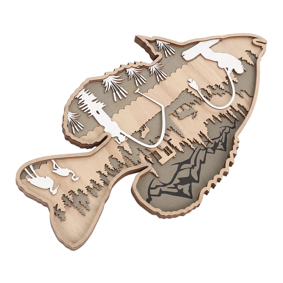 Wooden Hollowed Fish Figurine Multilayer Boxwood Decorative Wooden Hollowed Fish Striped for Home Office Canteen Bass
