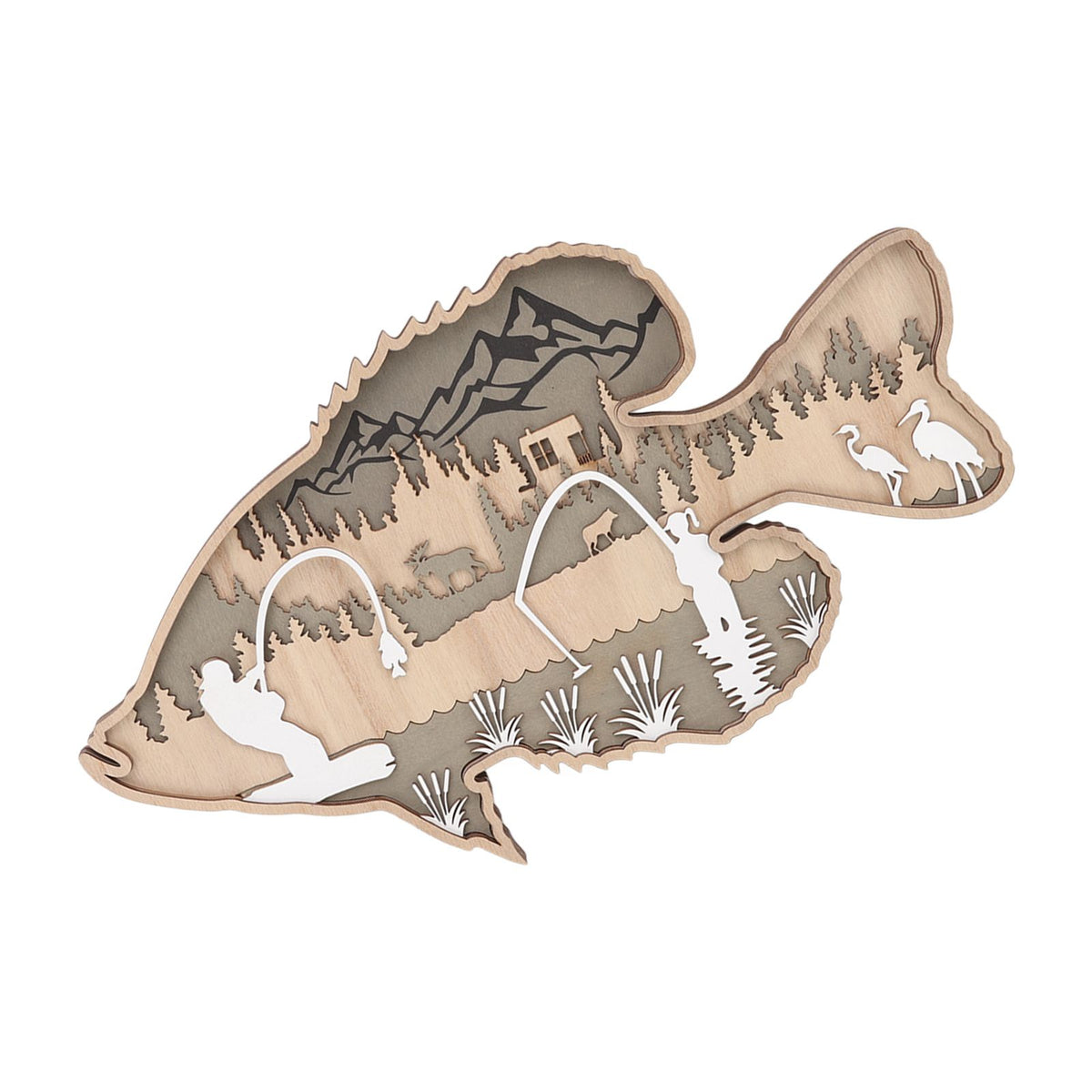 Wooden Hollowed Fish Figurine Multilayer Boxwood Decorative Wooden Hollowed Fish Striped for Home Office Canteen Bass
