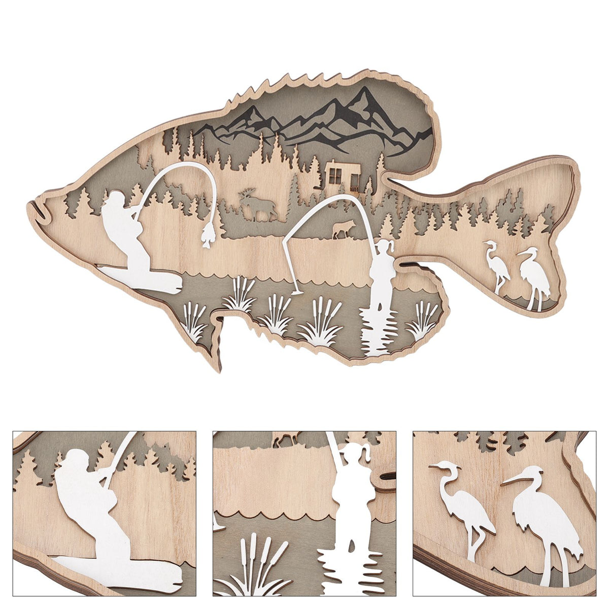 Wooden Hollowed Fish Figurine Multilayer Boxwood Decorative Wooden Hollowed Fish Striped for Home Office Canteen Bass