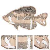 Wooden Hollowed Fish Figurine Multilayer Boxwood Decorative Wooden Hollowed Fish Striped for Home Office Canteen Bass