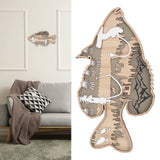 Wooden Hollowed Fish Figurine Multilayer Boxwood Decorative Wooden Hollowed Fish Striped for Home Office Canteen Bass