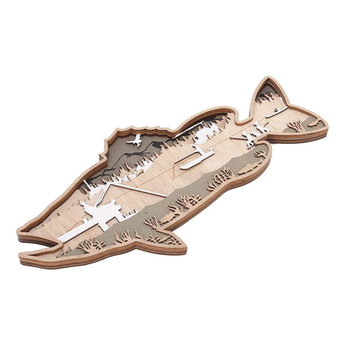 Wooden Hollowed Fish Figurine Multilayer Boxwood Decorative Wooden Hollowed Fish Striped for Home Office Canteen Salmon