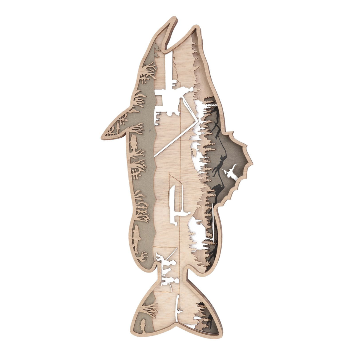 Wooden Hollowed Fish Figurine Multilayer Boxwood Decorative Wooden Hollowed Fish Striped for Home Office Canteen Salmon