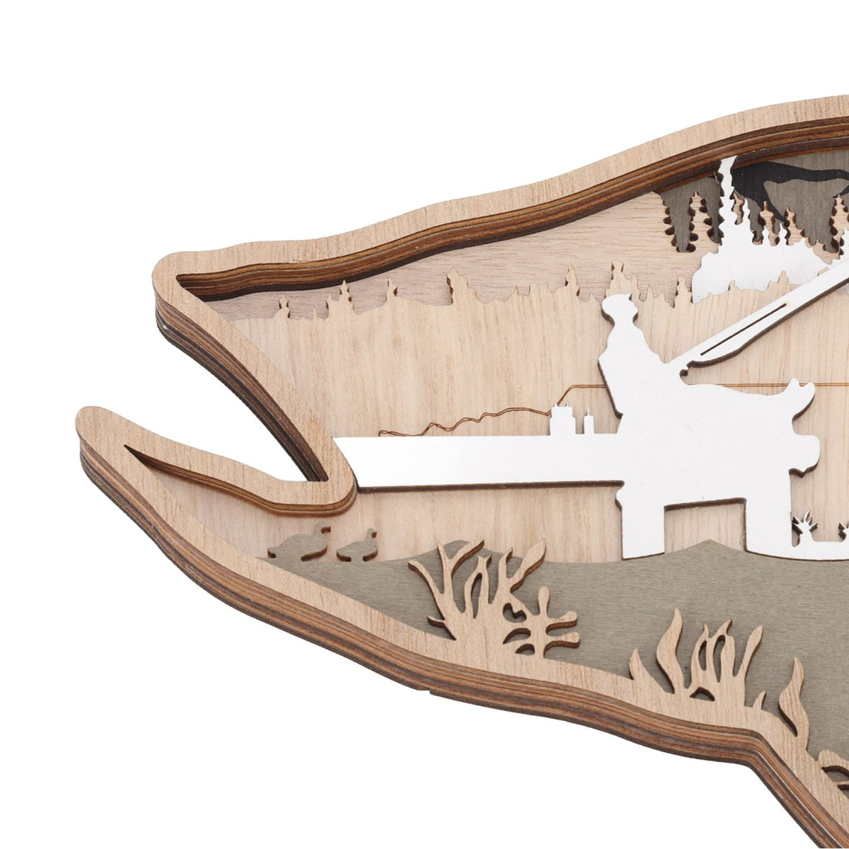 Wooden Hollowed Fish Figurine Multilayer Boxwood Decorative Wooden Hollowed Fish Striped for Home Office Canteen Salmon