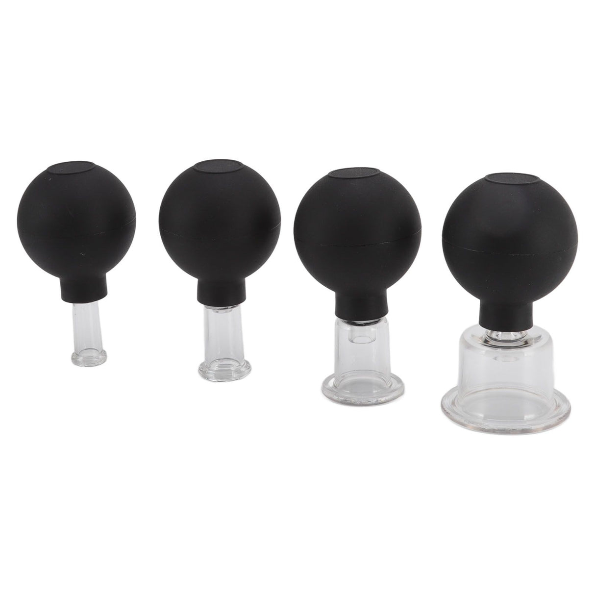 4Pcs Glass Cupping Set Black Silicone Ball Massage Vacuum Suction Cupping for Facial Skin