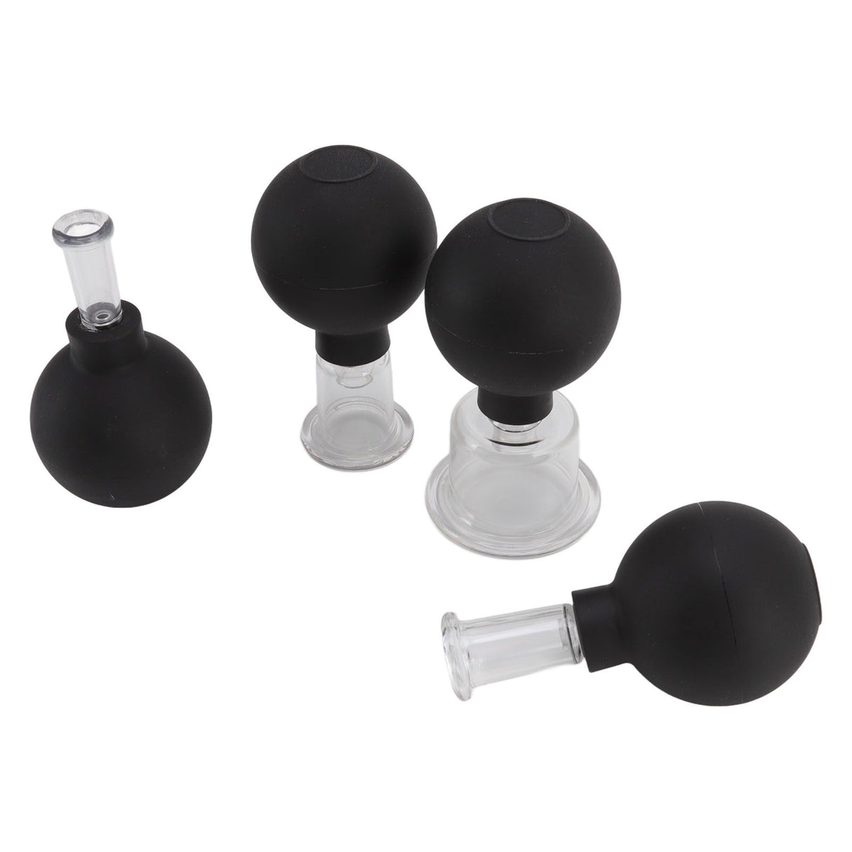 4Pcs Glass Cupping Set Black Silicone Ball Massage Vacuum Suction Cupping for Facial Skin